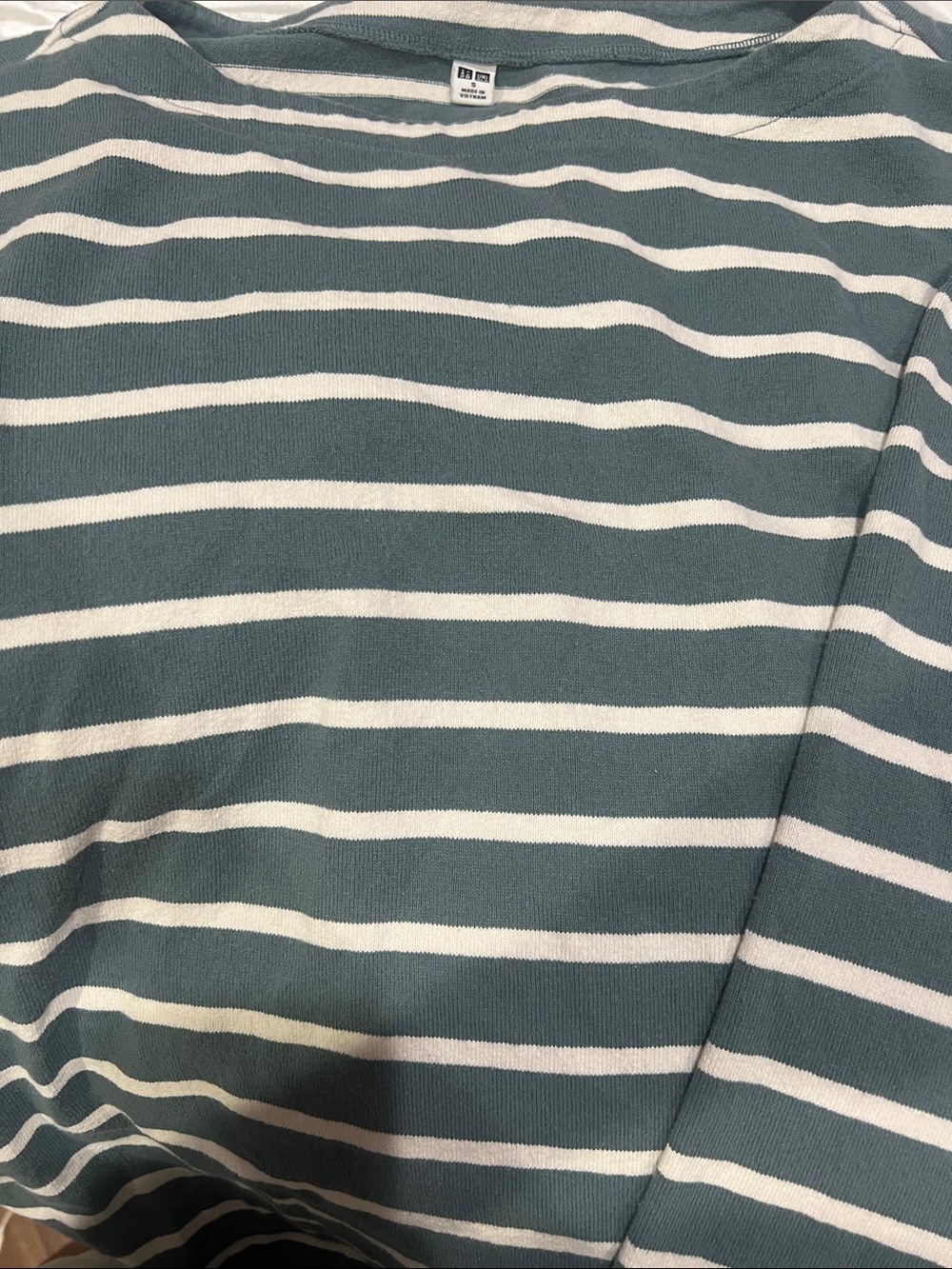 Uniqlo Striped Crewneck Top in Green and White